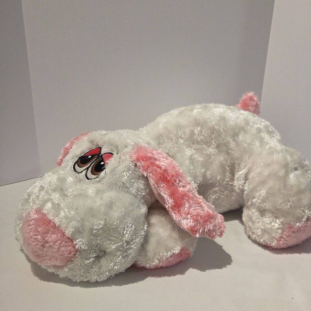 Dan Dee Puppy Dog Plush 24” Large Floppy Laying White Pink Hound RARE Sewn Eyes
